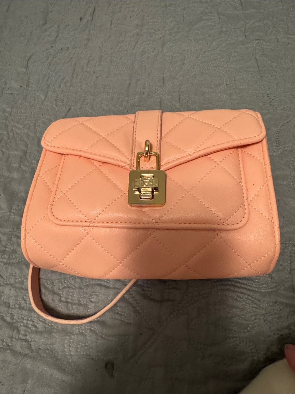 bebe Quilted Peach Crossbody with Gold Lock